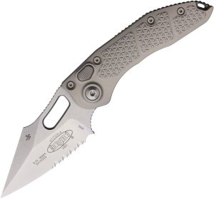 Microtech Auto Stitch S/E Button Lock Gray Aluminum