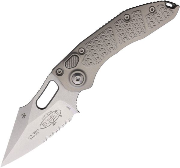 Microtech Auto Stitch S/E Button Lock Gray Aluminum
