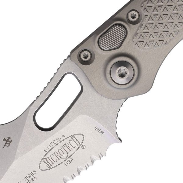 Microtech Auto Stitch S/E Button Lock Gray Aluminum