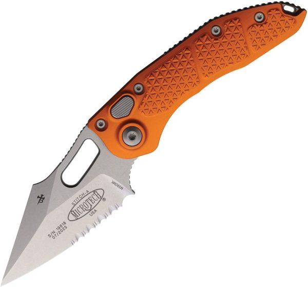 Microtech Auto Stitch S/E Button Lock Orange Aluminum