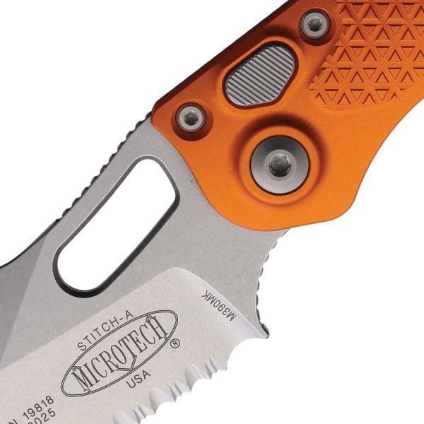 Microtech Auto Stitch S/E Button Lock Orange Aluminum