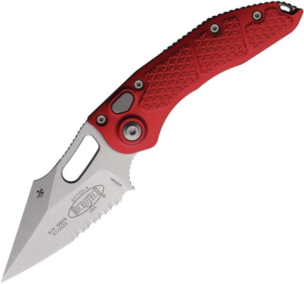 Microtech Auto Stitch S/E Button Lock Red Wharncliffe