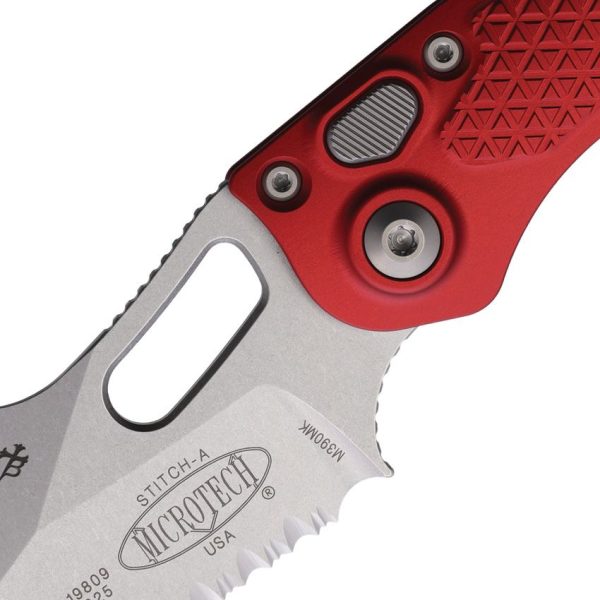 Microtech Auto Stitch S/E Button Lock Red Wharncliffe