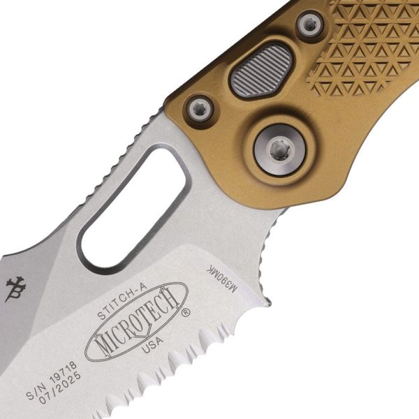 Microtech Auto Stitch S/E Button Lock Tan Wharncliffe