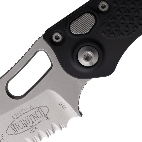 Microtech Auto Stitch S/E Black Partially Serrated