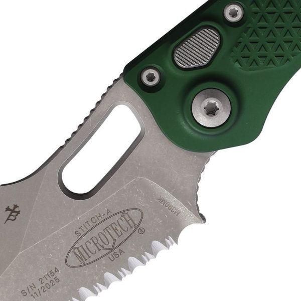 Microtech Auto Stitch S/E Button Lock Emerald Green
