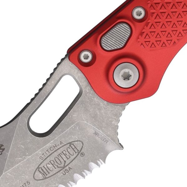 Microtech Auto Stitch S/E Button Lock Apocalyptic Red