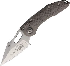 Microtech Auto Stitch S/E Button Lock Stonewash Gray
