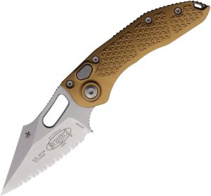 Microtech Auto Stitch S/E Button Lock Stonewash Tan