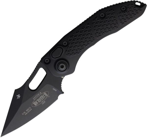Microtech Auto Stitch S/E Button Lock Apocalyptic Black