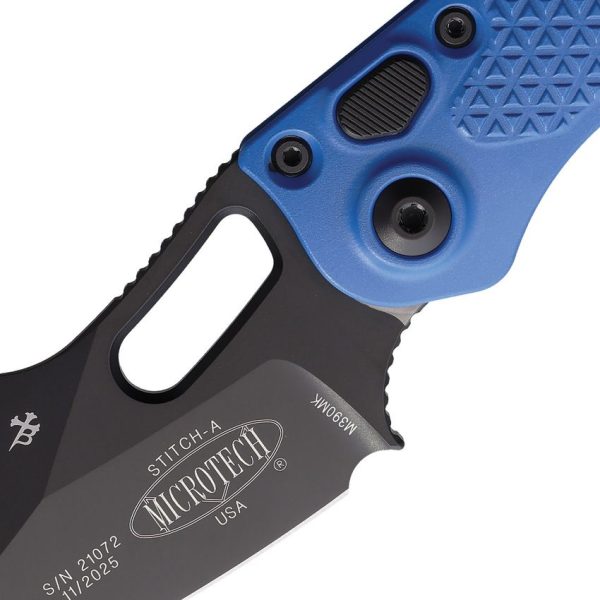 Microtech Auto Stitch S/E Blue Aluminum Button Lock Knife