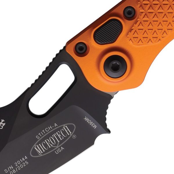 Microtech Auto Stitch S/E Orange Aluminum Button Lock Knife