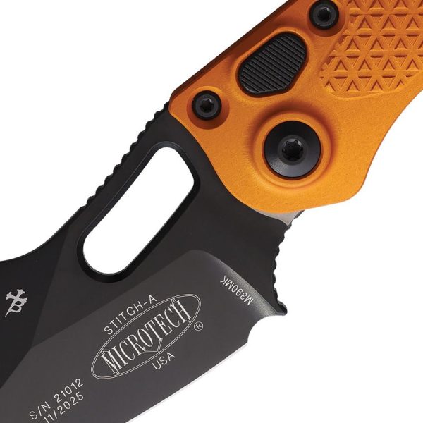 Microtech Auto Stitch S/E Orange Wharncliffe Button Lock