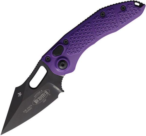 Microtech Auto Stitch S/E Purple Aluminum Button Lock Auto
