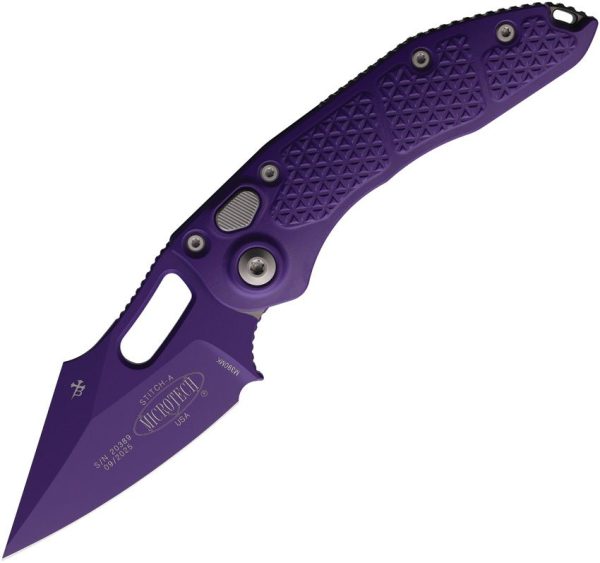 Microtech Auto Stitch Button Lock Purple Cerakote Wharncliffe