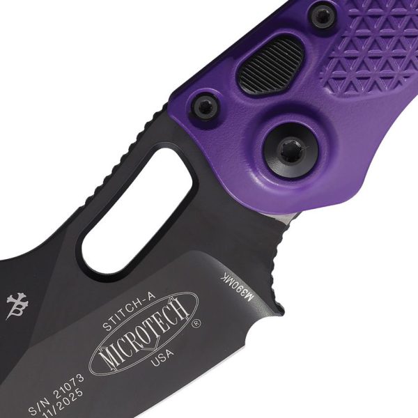 Microtech Auto Stitch S/E Purple Aluminum Button Lock Auto