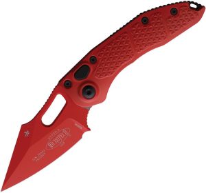 Microtech Auto Stitch Button Lock Red Cerakote Wharncliffe