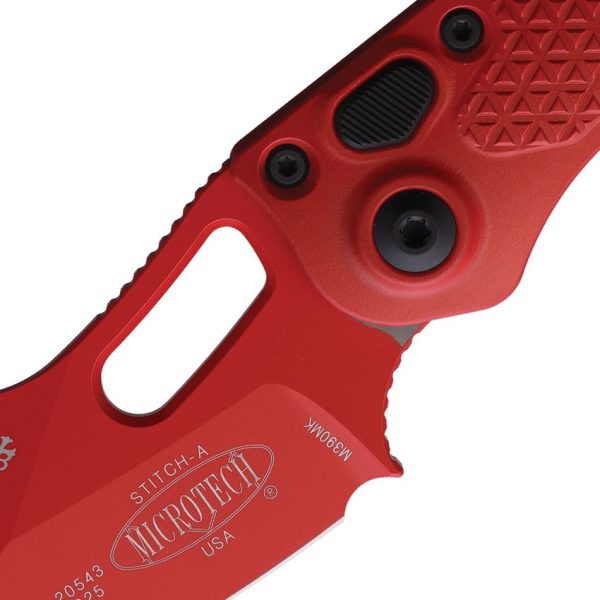Microtech Auto Stitch Button Lock Red Cerakote Wharncliffe
