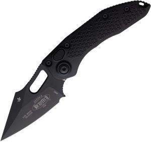 Microtech Auto Stitch Button Lock Black Aluminum Wharncliffe