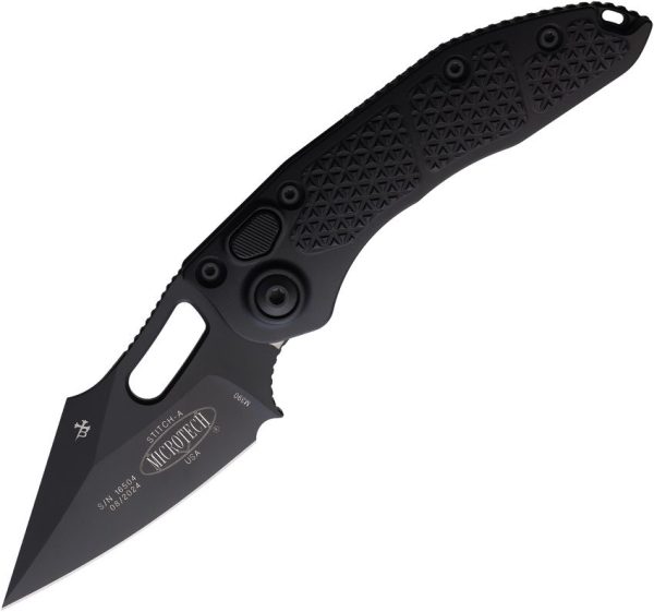 Microtech Auto Stitch Button Lock Black Aluminum Wharncliffe
