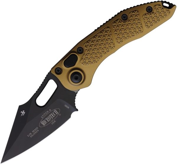 Microtech Auto Stitch Button Lock Tan M390 Wharncliffe