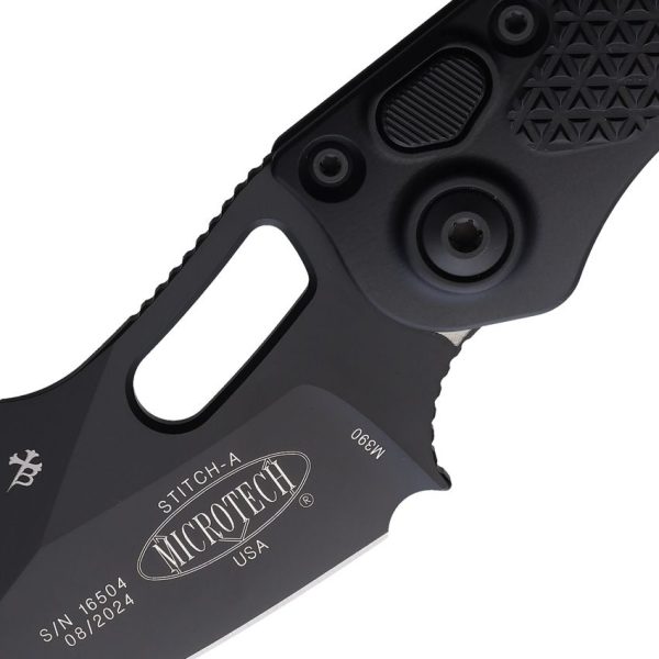 Microtech Auto Stitch Button Lock Black Aluminum Wharncliffe
