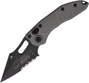 Microtech Auto Stitch Partially Serrated Gray Handle Button Lock