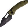 Microtech Auto Stitch Partially Serrated OD Green Button Lock