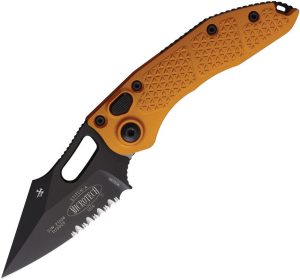 Microtech Auto Stitch Partially Serrated Tangerine Button Lock
