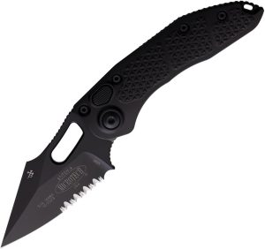 Microtech Auto Stitch Partially Serrated Black Oxide Button Lock