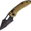 Microtech Auto Stitch Partially Serrated Tan M390 Button Lock