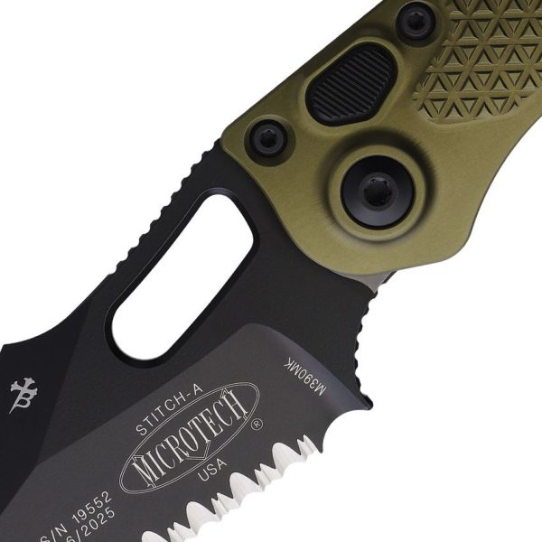 Microtech Auto Stitch S/E Button Lock - OD Green Wharncliffe