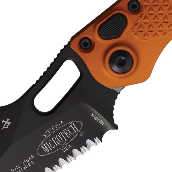 Microtech Auto Stitch S/E Button Lock - Tangerine Wharncliffe