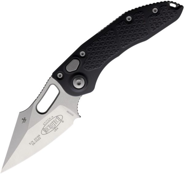 Microtech Auto Stitch S/E Button Lock - Satin Black