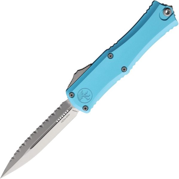 Microtech Auto Hera II Mini Fully Serrated Turquoise OTF