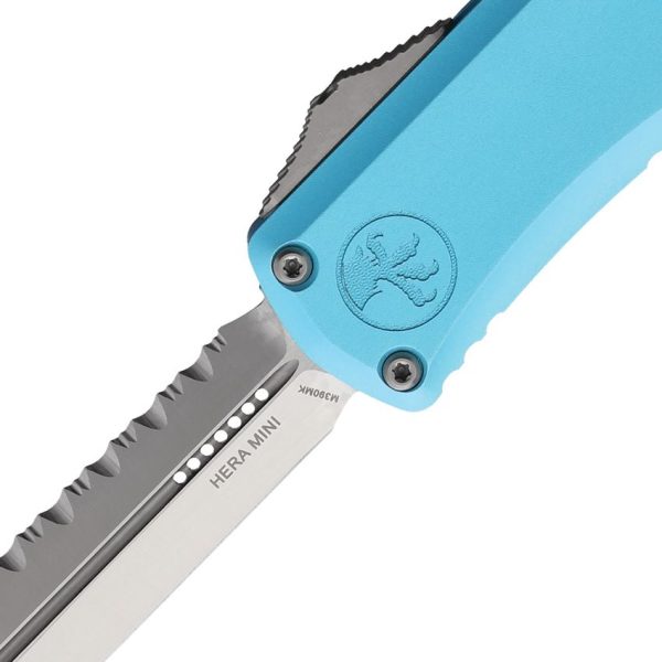 Microtech Auto Hera II Mini Fully Serrated Turquoise OTF