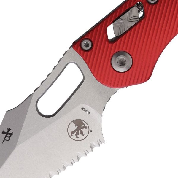 Microtech Stitch S/E Ram-Lok Red Stonewash Serrated