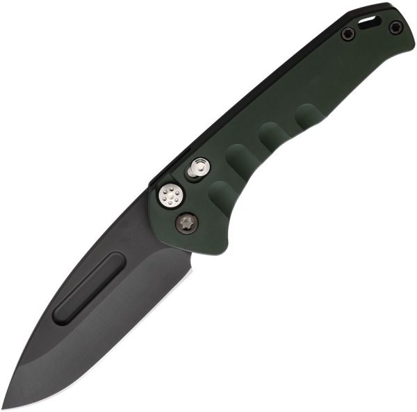 Medford Auto Swift Button Lock - Green Titanium Drop Point