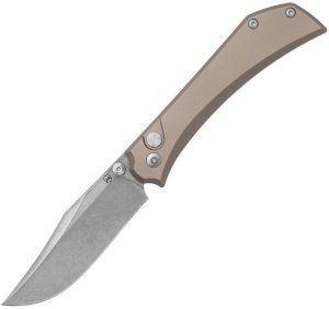 Mercury Amon Button Lock Folding Knife Elmax Steel Bronze Ti