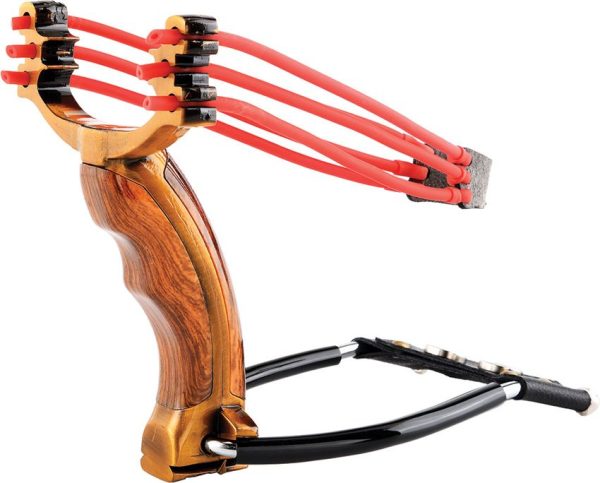 Mavik Gear Ballista 18 Slingshot Golden Wood Handle Wrist Brace