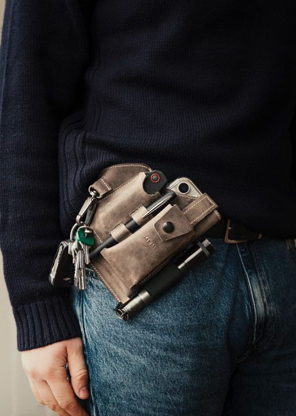 MKM Belt Organizer Gray Leather 360 Rotate EDC Keychain