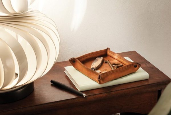 MKM EDC Valet Tray Brown Leather Organizer Italian Made