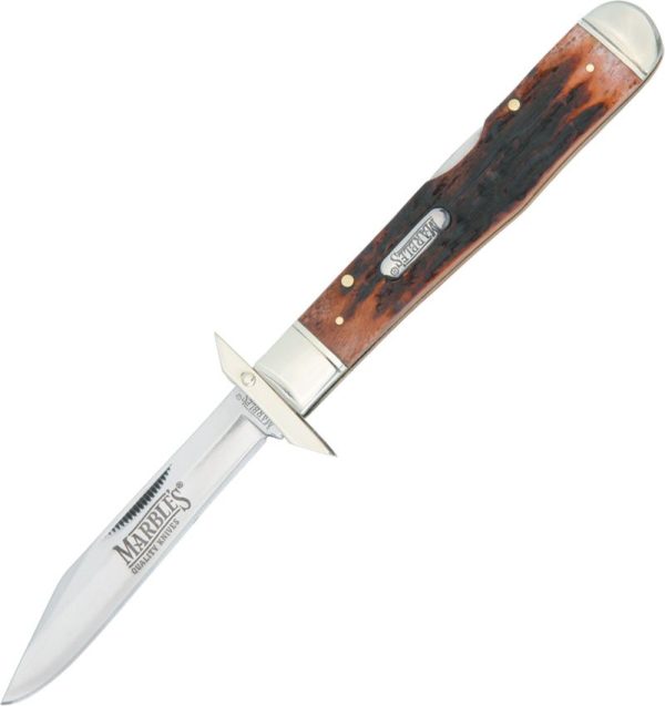 Marbles Folding Guard Lockback 4.38" Stag Bone Folding Knife w/ Pouch