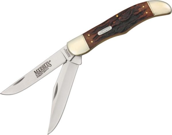 Marbles Folding Hunter Stag Bone Stainless Clip/Skinning Blades