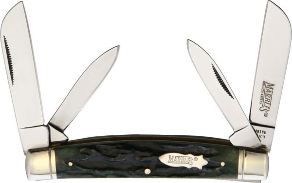 MR186.jpg Marbles Congress Green Stag Bone Folding Knife 4.13"