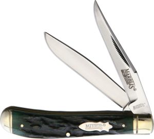 Marbles Trapper Folding Knife Green Stag Bone 3.75"