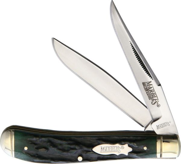Marbles Trapper Folding Knife Green Stag Bone 3.75"
