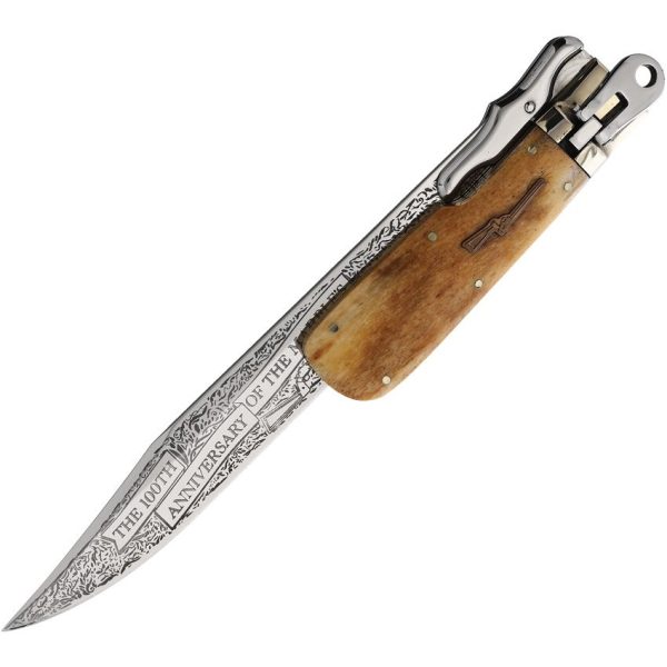 Marbles Folding Bowie 7.25" Stainless Blade White Bone Handle w/ Sheath