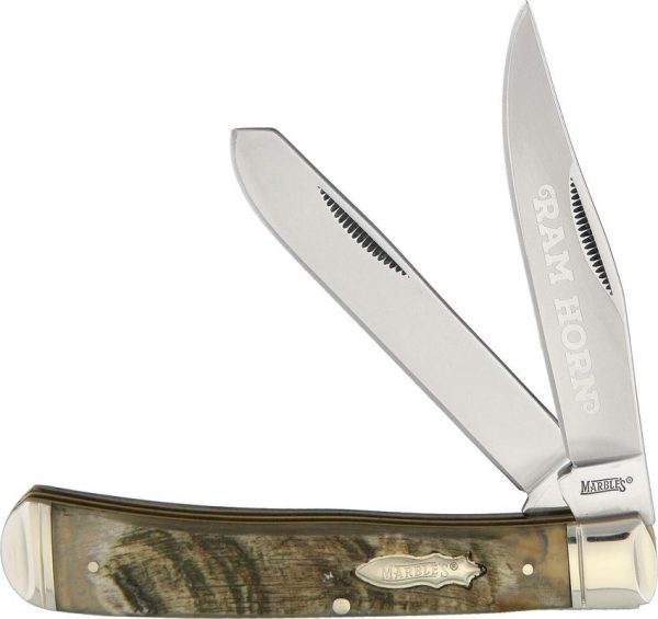 Marbles Rams Horn Trapper Folding Knife Stainless Clip Spey