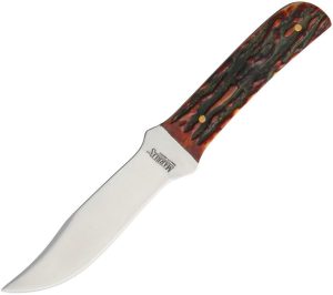 MR403.jpg Marbles Outers Fixed Blade Knife 4" Stainless Clip Point Stag Bone w/ Sheath